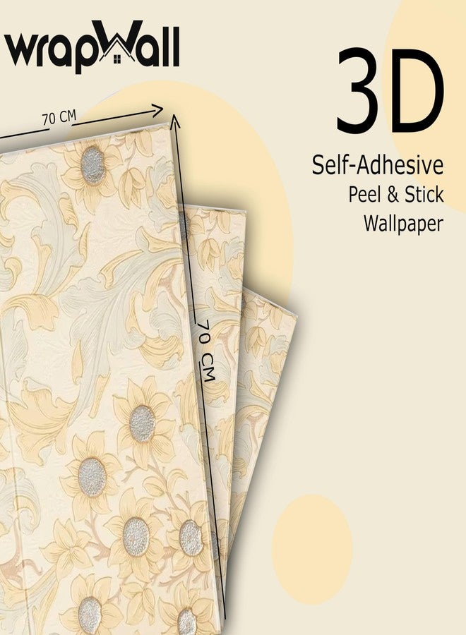 WrapWall 3D New Wallpaper PE Foam self Adhesive Design Wall Stickers/DIY Wallpaper for Home Hotel Living Room Bedroom Cafe Decor || Size 70 * 70 cm (Flower-Cream-4, 5) - Image 3